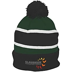 Striped Pom Pom Cuffed Beanie