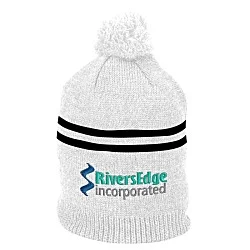 Double Stripe Pom Pom Beanie