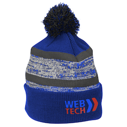 Melange Striped Pom Pom Cuffed Beanie
