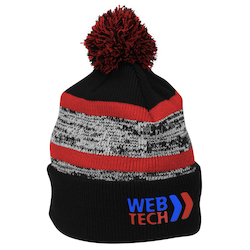 Melange Striped Pom Pom Cuffed Beanie