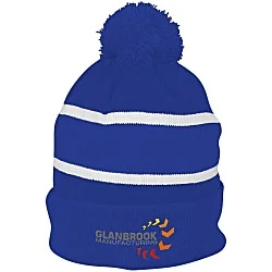 Striped Pom Pom Cuffed Beanie - 24 hr