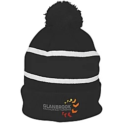 Striped Pom Pom Cuffed Beanie - 24 hr