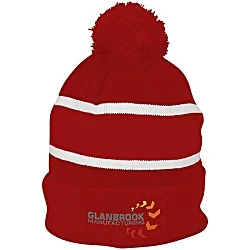 Striped Pom Pom Cuffed Beanie - 24 hr
