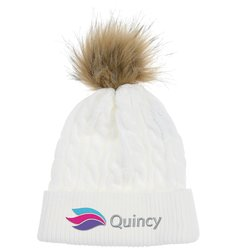 Cable Knit Beanie with Faux Fur Pom Pom - 24 hr