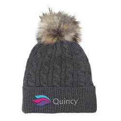 Cable Knit Beanie with Faux Fur Pom Pom - 24 hr