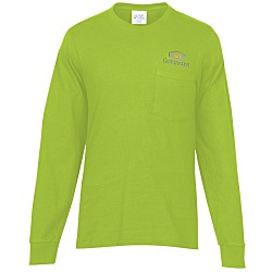 Soft Spun Cotton Long Sleeve Pocket T-Shirt - Colors - Embroidered