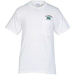 Soft Spun Cotton Pocket T-Shirt - White - Embroidered