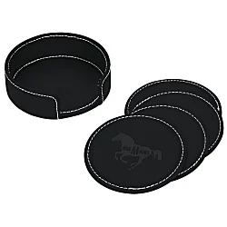 Vintage Round Bonded Leather Coaster Set