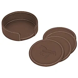 Vintage Round Bonded Leather Coaster Set