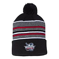 Multi-Stripe Pom Pom Knit Beanie