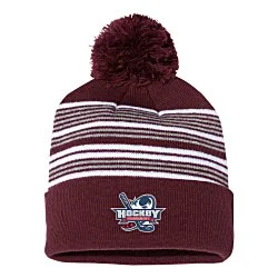 Multi-Stripe Pom Pom Knit Beanie