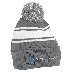 Pom Pom Cuff Beanie with Stripes - 24 hr