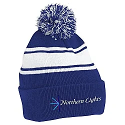 Pom Pom Cuff Beanie with Stripes - 24 hr