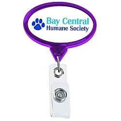 Retractable Badge Holder - Oval - Chrome Finish - Label
