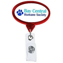Retractable Badge Holder - Oval - Chrome Finish - Label