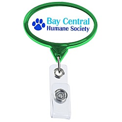Retractable Badge Holder - Oval - Chrome Finish - Label