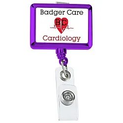 Retractable Badge Holder - Rectangle - Chrome Finish - Label
