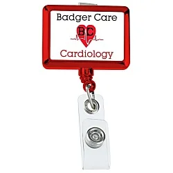 Retractable Badge Holder - Rectangle - Chrome Finish - Label