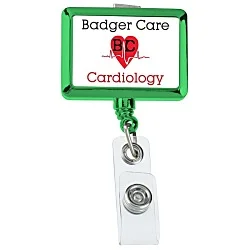 Retractable Badge Holder - Rectangle - Chrome Finish - Label