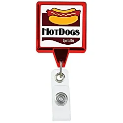 Retractable Badge Holder - Square - Chrome Finish - Label
