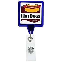 Retractable Badge Holder - Square - Chrome Finish - Label