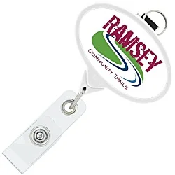 Retractable Badge Holder with Lanyard Attachment - Oval - Label