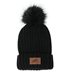 Rib Knit Beanie with Fur Pom Pom