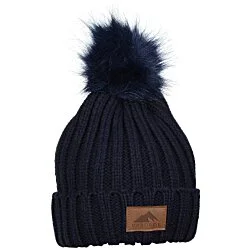 Rib Knit Beanie with Fur Pom Pom