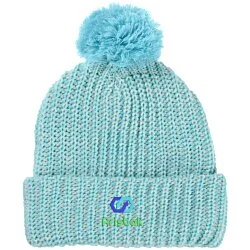 Pom Pom Beanie with Cuff - Embroidered