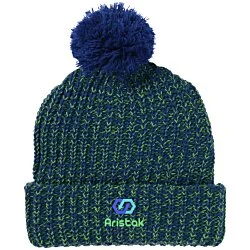 Pom Pom Beanie with Cuff - Embroidered