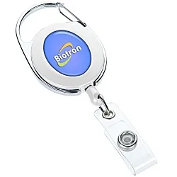Domed Oval Metal Retractable Badge Holder with Carabiner