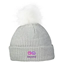 Heathered Faux Fur Pom Beanie