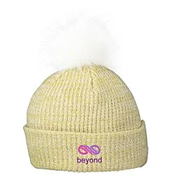 Heathered Faux Fur Pom Beanie