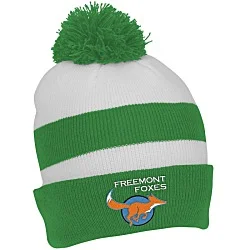 Two Tone Striped Pom Beanie with Cuff