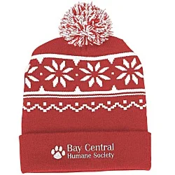 Snowflake Cuffed Pom Beanie