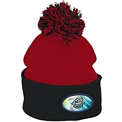 Pom Pom Knit Hat - Full Color Patch