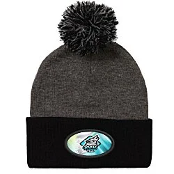 Pom Pom Knit Hat - Full Color Patch