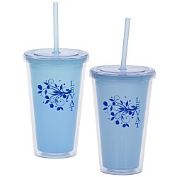Double-Wall Color Changing Tumbler with Straw - 16 oz.