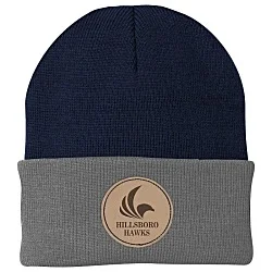 Big Cuff Knit Cap - Two Tone - Laser Engraved Patch