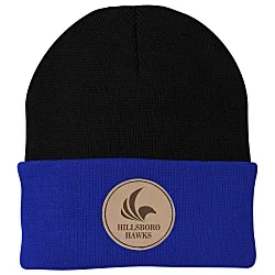 Big Cuff Knit Cap - Two Tone - Laser Engraved Patch