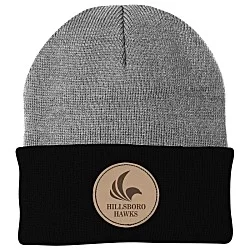 Big Cuff Knit Cap - Two Tone - Laser Engraved Patch