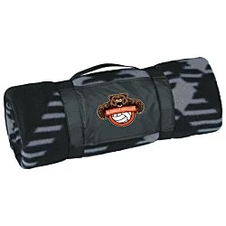 Two Tone Plaid Fleece Blanket with Carry Strap