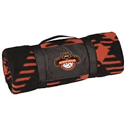 Two Tone Plaid Fleece Blanket with Carry Strap