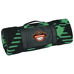 Two Tone Plaid Fleece Blanket with Carry Strap