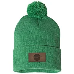 Pom Pom Knit Hat - Laser Engraved Patch