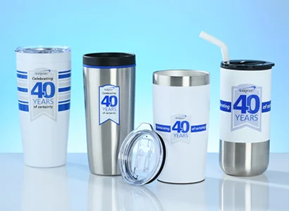 4imprint 40 year anniversary logoed drinkware