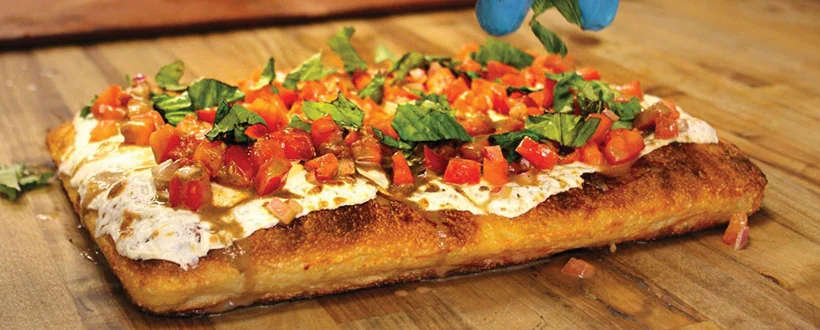 A close-up of a pizza