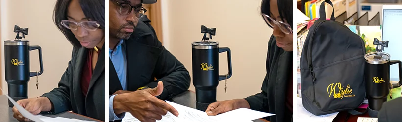 a collage of images showing a person in uniform sitting at a table with a coffee mug