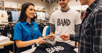 custom printed t-shirts at a checkout location