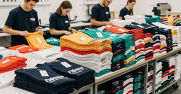 printed t-shirt on display racks in a store